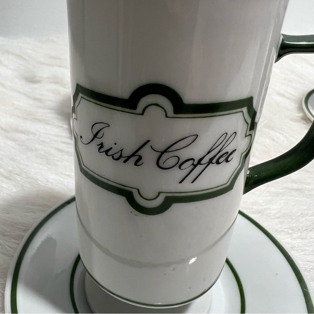 Vintage Knobler Japan White & Green Irish Coffee Mug/Saucer -- Set‎ of 4 - Picture 6 of 9